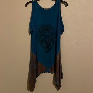 Earthbound graphic blouse short sleeves with cut out festival wear